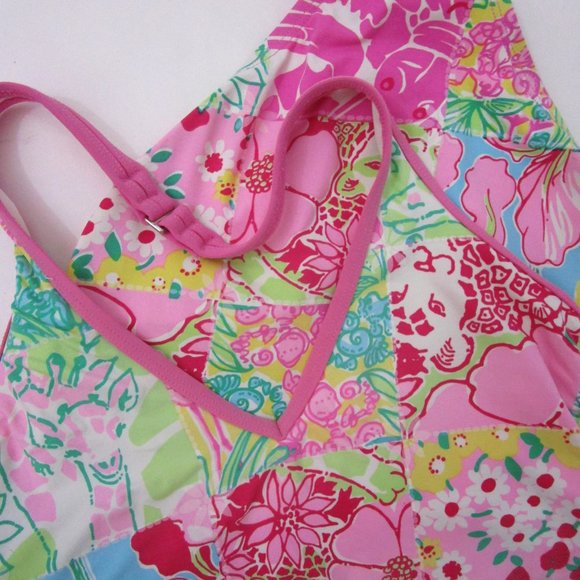 Patchwork Animal Floral Swimsuit One Piece Pink Giraffe Flamingo Lion - Picture 7 of 15